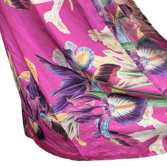 PatBo Grace Satin Floral Puff-Sleeve Midi Dress Pink Womens Size 6 Button Front - Picture 5 of 13